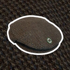 Vintage Brown Plaid Wool Captains Hat Cabbie Cab Hat Unisex